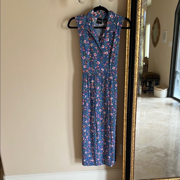 Erika 90’s Vintage Sleeveless Blue Floral Midi Dress - Picture 2 of 7
